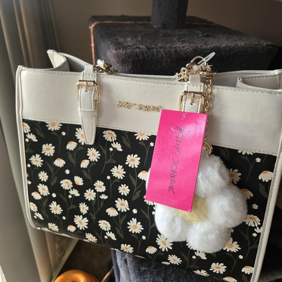 NWT Betsey Johnson Floral Daisy Tote Bag With Daisy Flower Charm - Picture 3 of 12